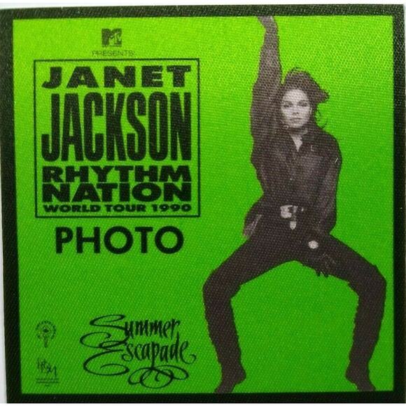 Janet Jackson Rhythm Nation Backstage Pass Original 1990 Dance Pop Soul Green - Picture 1 of 5